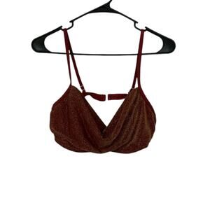 NWT Sun Streak by Newport News Bikini Top Size 12 Shimmer Red Gold Sparkles
